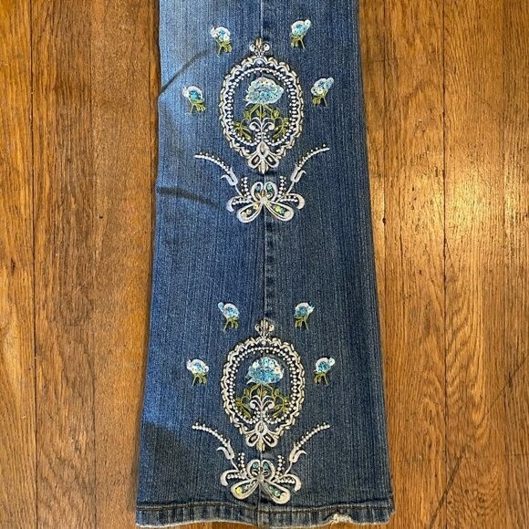 Rampage Jeans Boho Embordered Sequin Beads Flare Leg Womens Jeans Size 28 - Picture 12 of 13